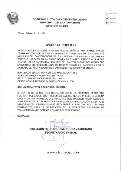Avisos pÃºblicos - Venta de bienes inmuebles - 08 de marzo 2022